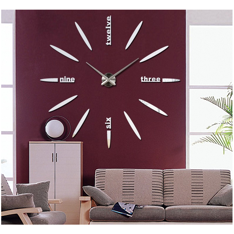 Large wall clock adhesive mirror 3D DIY SIX