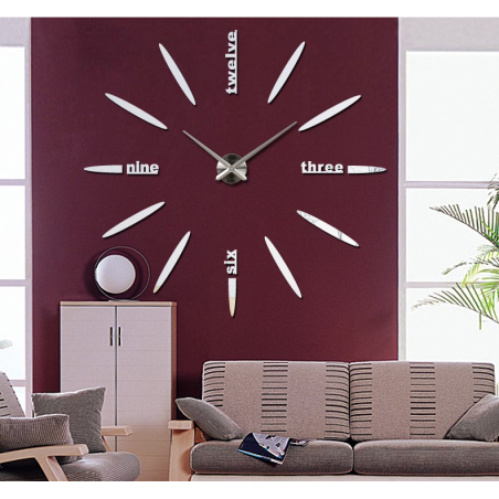 Large wall clock adhesive mirror 3D DIY SIX Large wall clock adhesive mirror 3D DIY SIX