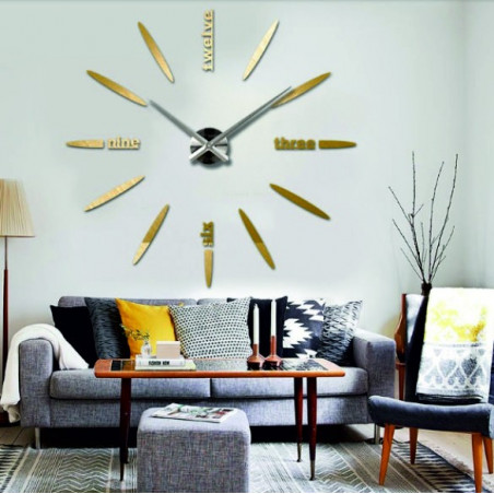Large wall clock adhesive mirror 3D DIY SIX Large wall clock adhesive mirror 3D DIY SIX