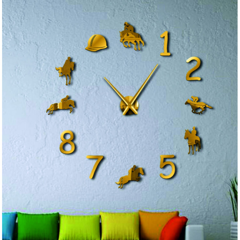 Large Wall Clock Rodeo Horse Rider Riding Clock 3D DIY Cowboys