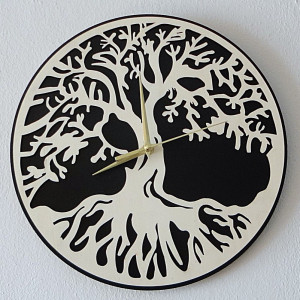 Wall clock tree of life material plywood poplar and black MDF