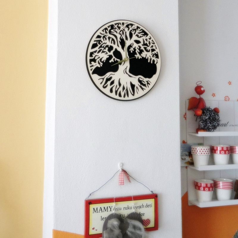 Wall clock tree of life material plywood poplar and black MDF