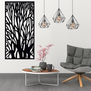 Wooden image on the wall silhouette of branches made of plywood tree Fibis