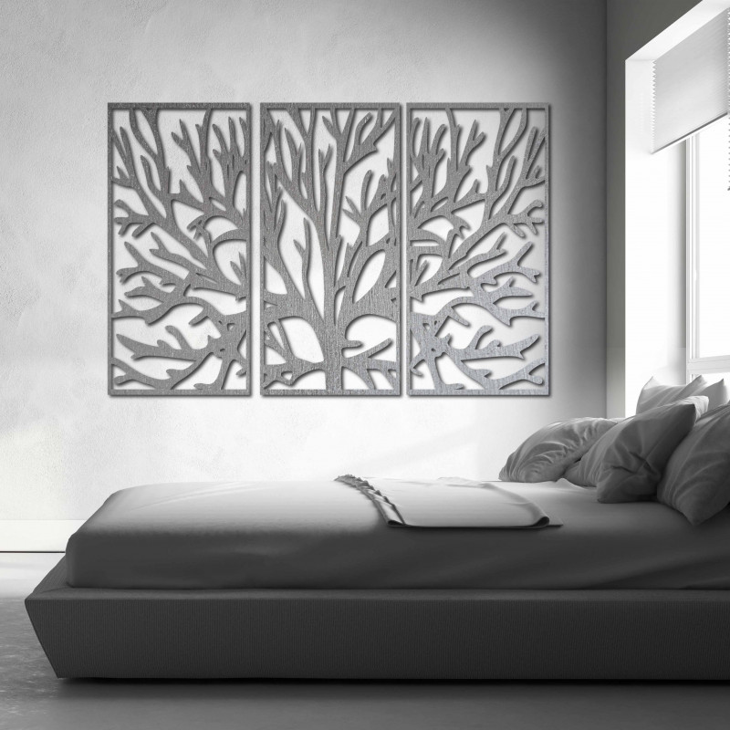 Wooden plywood wall painting of tree branches in a frame / 3 pieces of frame / FERO