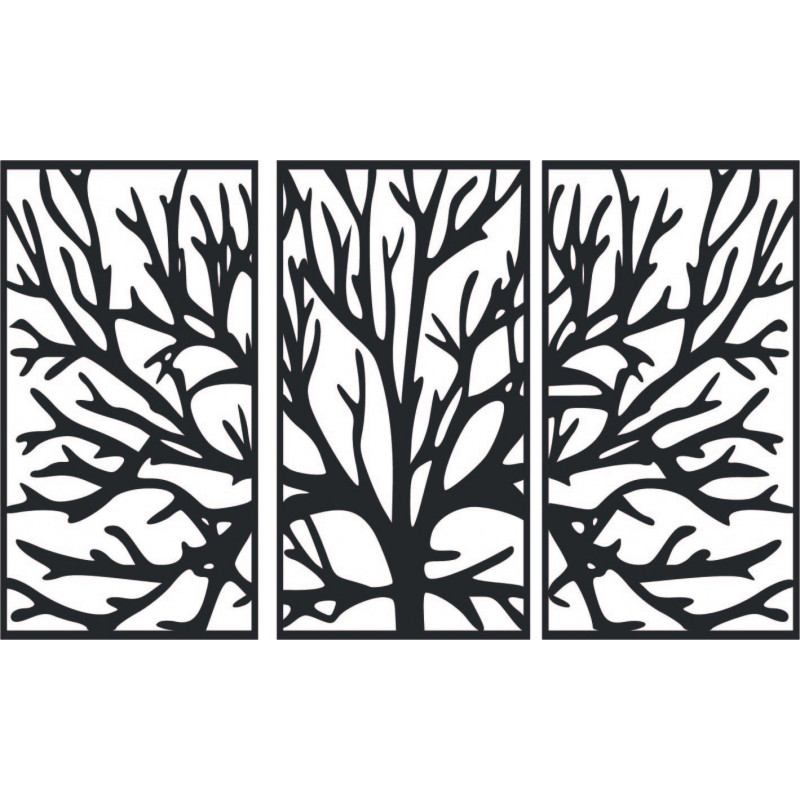 Wooden plywood wall painting of tree branches in a frame / 3 pieces of frame / FERO