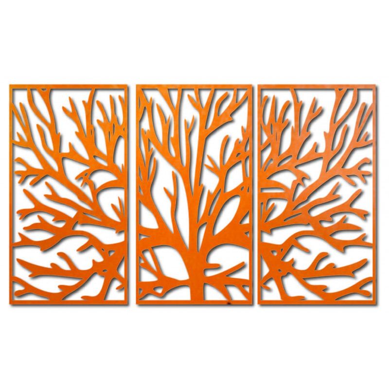 Wooden plywood wall painting of tree branches in a frame / 3 pieces of frame / FERO