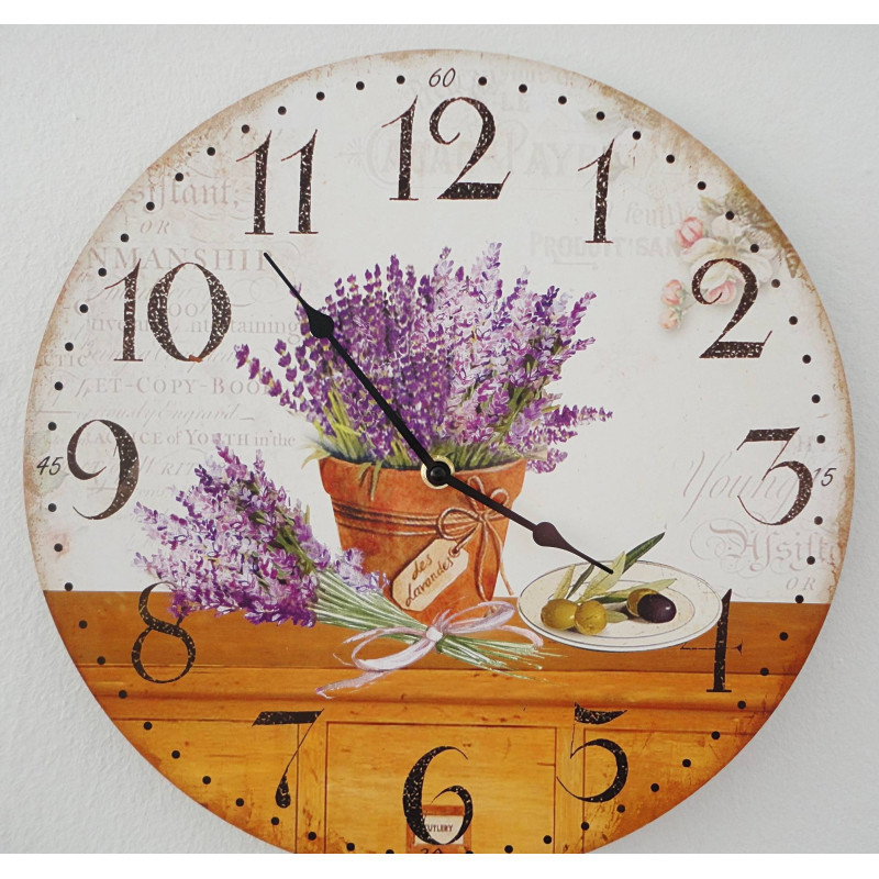 Wooden clock lavender dream MDF. Diameter 30 cm