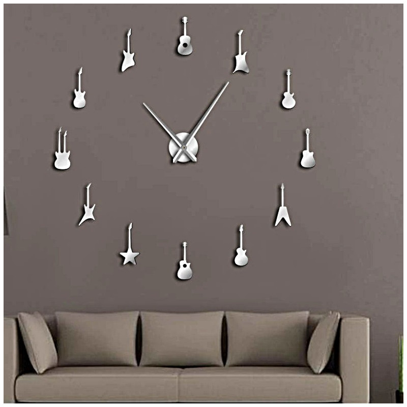 Wall Clock Guitar Modern Sticker Mirror Clock DIY GUITAR