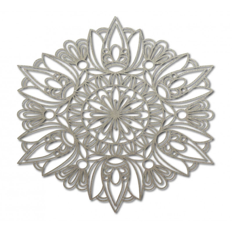 Carved mandala wooden painting on plywood wall rose