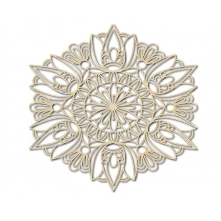 Carved mandala wooden painting on plywood wall rose