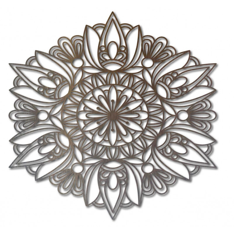 Carved mandala wooden painting on plywood wall rose