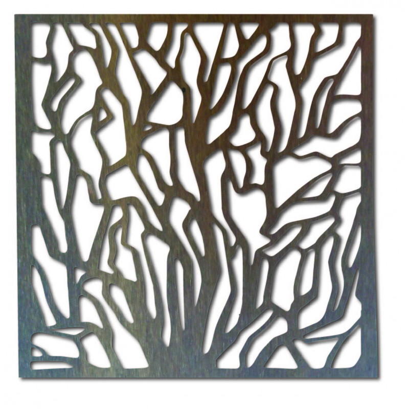 Wooden wall decoration with a tree motif in a modern minimalist style.