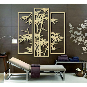 Modern three-piece painting with bamboo motif - Natural decoration